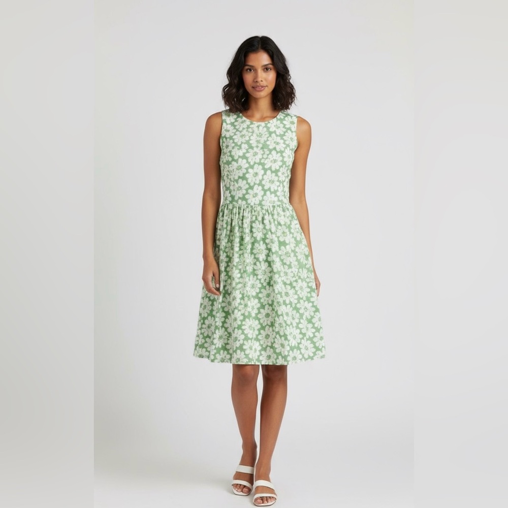 🕠 lavand. | Anthropologie | Embroidered Dress | Lined | Green/White | S